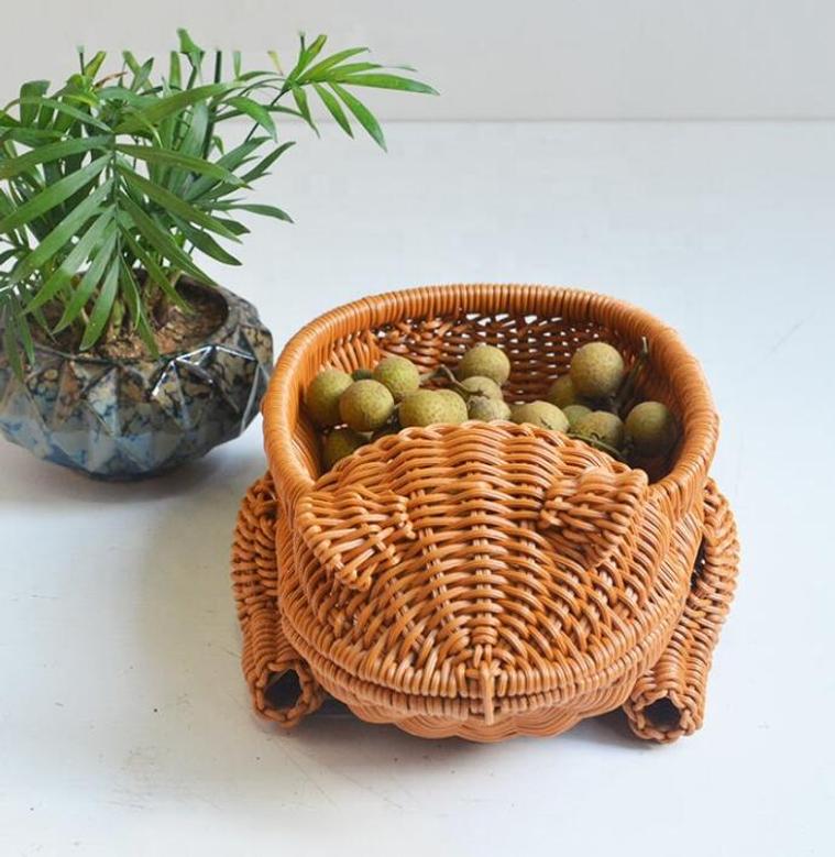 Rattan Storage Basket Woven Hanging Organizers Frog Shape Plastic Dessert Fruit Vegetable Picnic Baskets