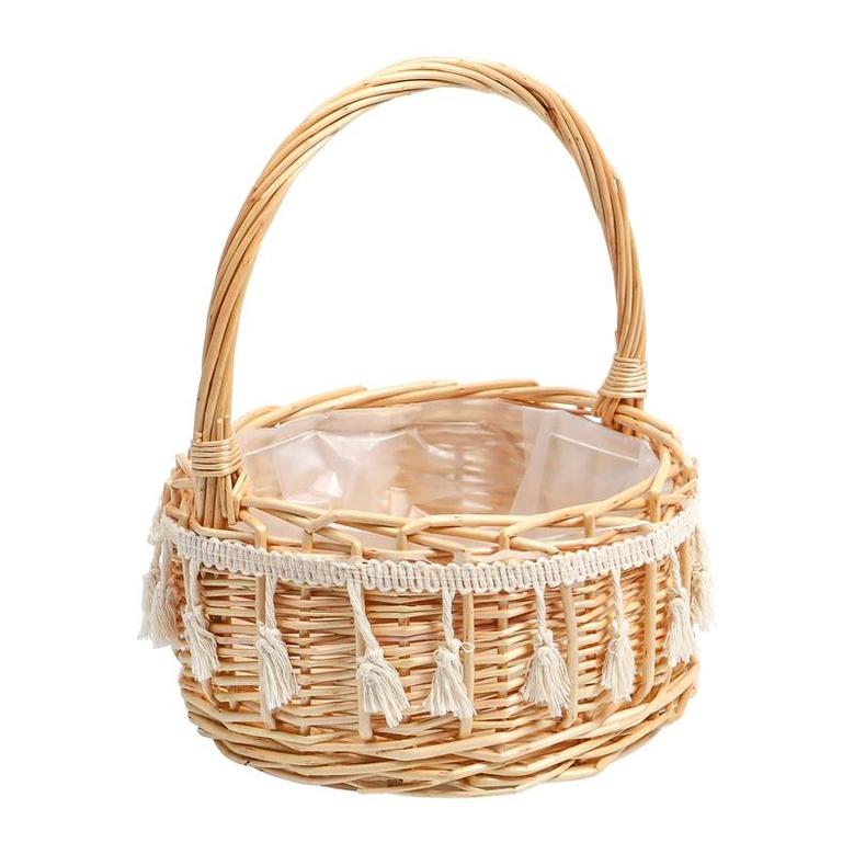 Rattan Woven Basket Bride Flower Easter Wedding Handheld Basket Princess Decorative Flower Basket Wicker