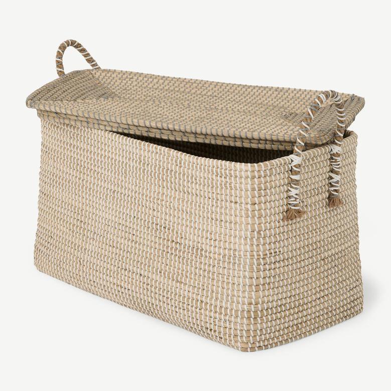 Rectangle Natural Seagrass Storage Baskets With Handles And Lid Hand Woven