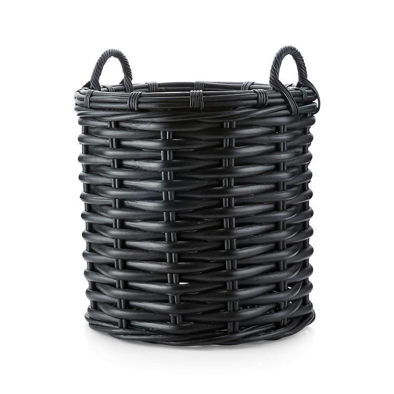 Round Black Rattan Basket Handwoven Rattan Basket Plant Pot Decorative Storage Basket