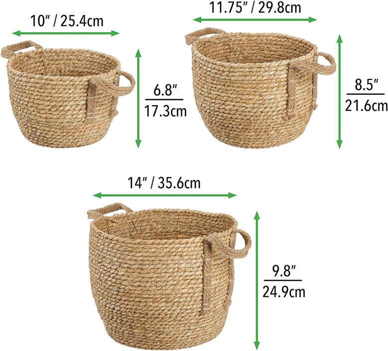 Round Braided Seagrass Woven Storage Basket With Jute Handles Rope Weave Circle-Shaped Basket Bin For Storage