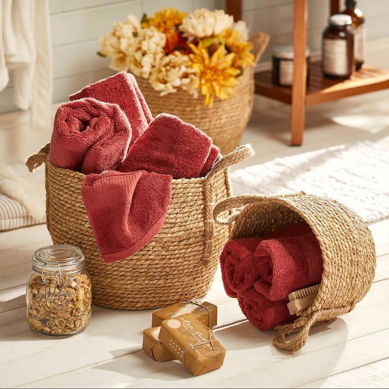 Round Braided Seagrass Woven Storage Basket With Jute Handles Rope Weave Circle-Shaped Basket Bin For Storage