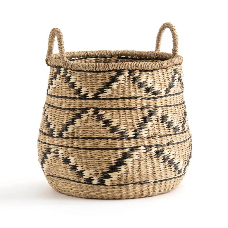 Round Seagrass Storage Basket With Handles Wicker Basket For Home Organizer