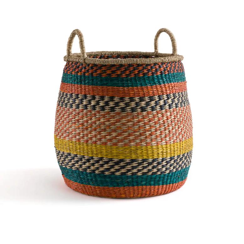 Round Seagrass Storage Basket With Handles Wicker Basket For Home Organizer