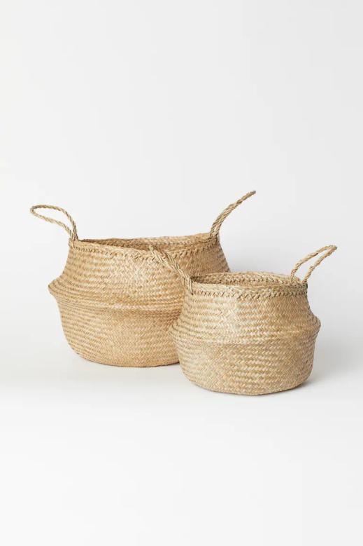 Seagrass Large Folding Basket Storage With Handle Handwoven Storage Seagrass Belly Basket For Home Organization