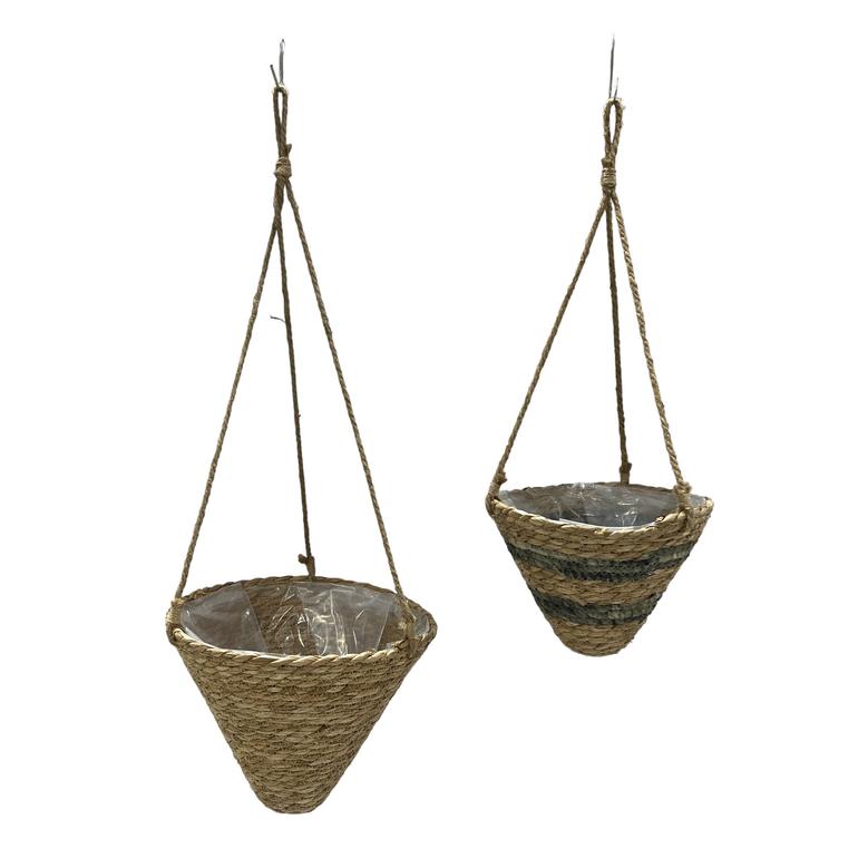 Set of 2 Hand Woven Craft Basket Pot Seagrass Corn Leaf Wicker Wall Decoration Hanging Storage Basket