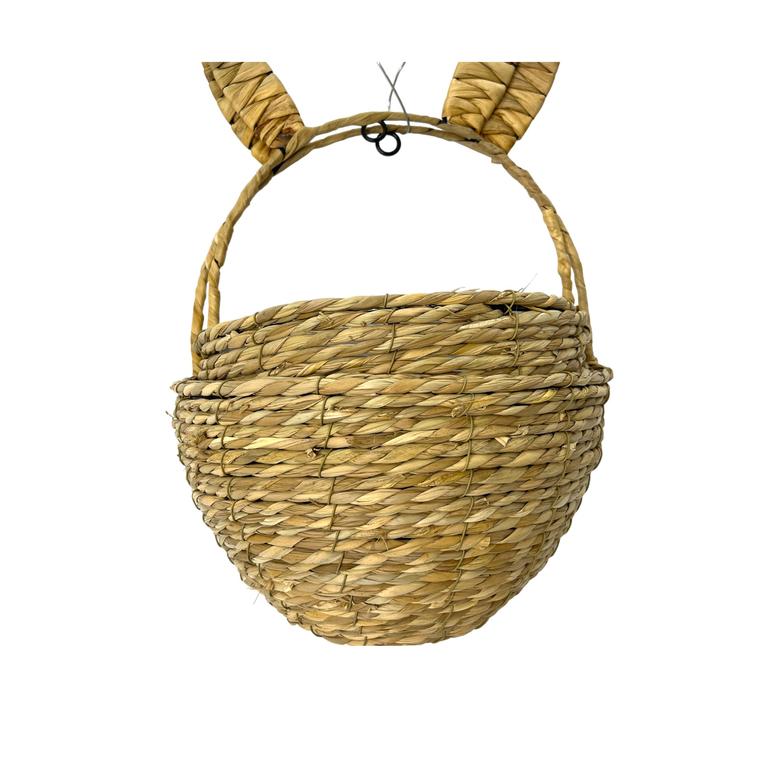 Set of 2 Seagrass Wicker Craft Woven Hanging Storage Basket With Bunny Ears Design For Home Wall Decor