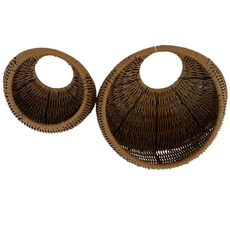 Set of 2 Wall Hanging Craft Basket Poly Rattan Hand Woven Storage Wicker Baskets For Indoor Outdoor Storage