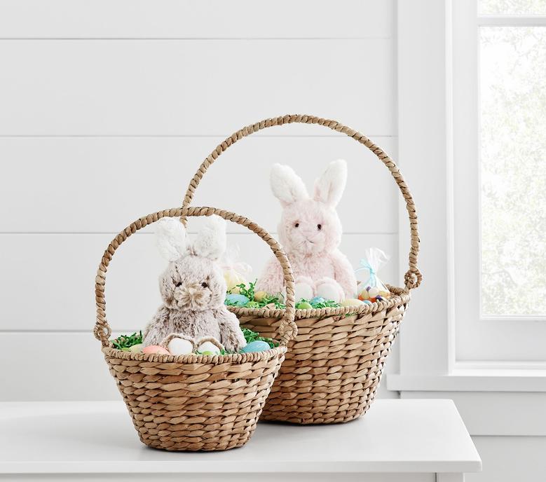 Set of 2 Water Hyacinth Easter Basket Bunny With Handle Egg Bag Easter Candy Decoration