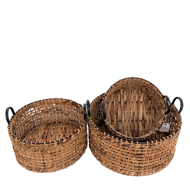 Set of 3 Handmade Round Shape Water Hyacinth Woven Wicker Basket