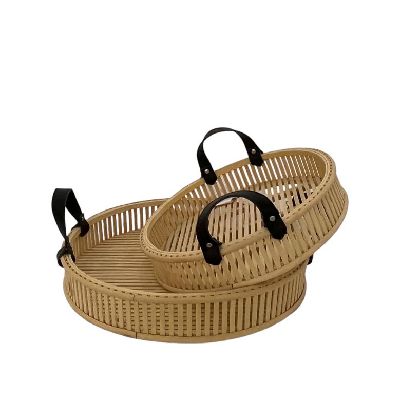 Set of 3 Handmade Round Storage Bamboo Basket With Two Handle For Home Storage Decor