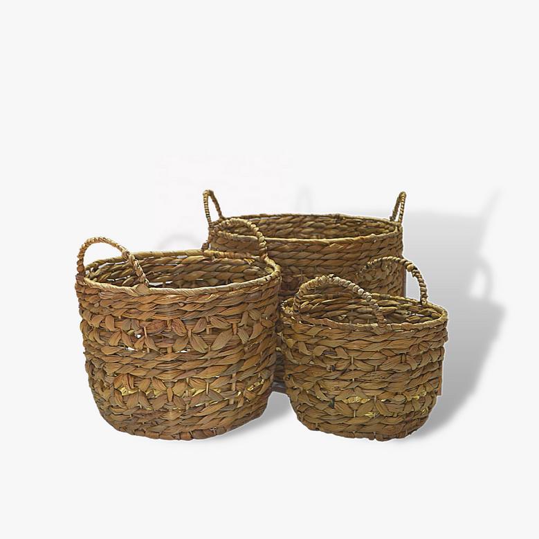 Set of 3 Jute Basket Round Woven Jute Handle Basket Fruit Bowl Set Seagrass Storage Basket