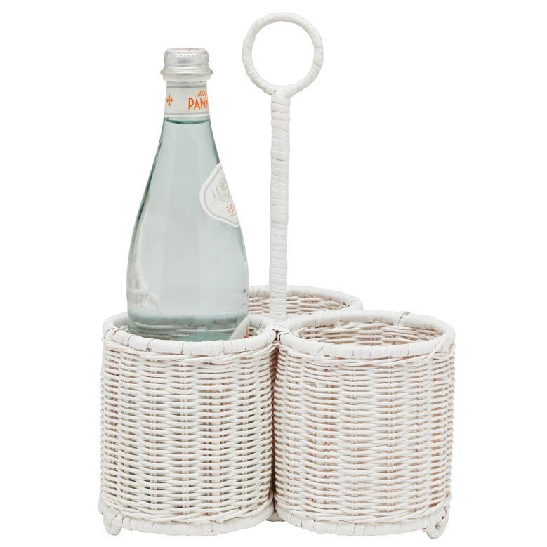 Set of 3 Minimalism White Rattan Wine Caddy Hand-Produced Rattan Wine Bottle Rack For Outdoor Picnic