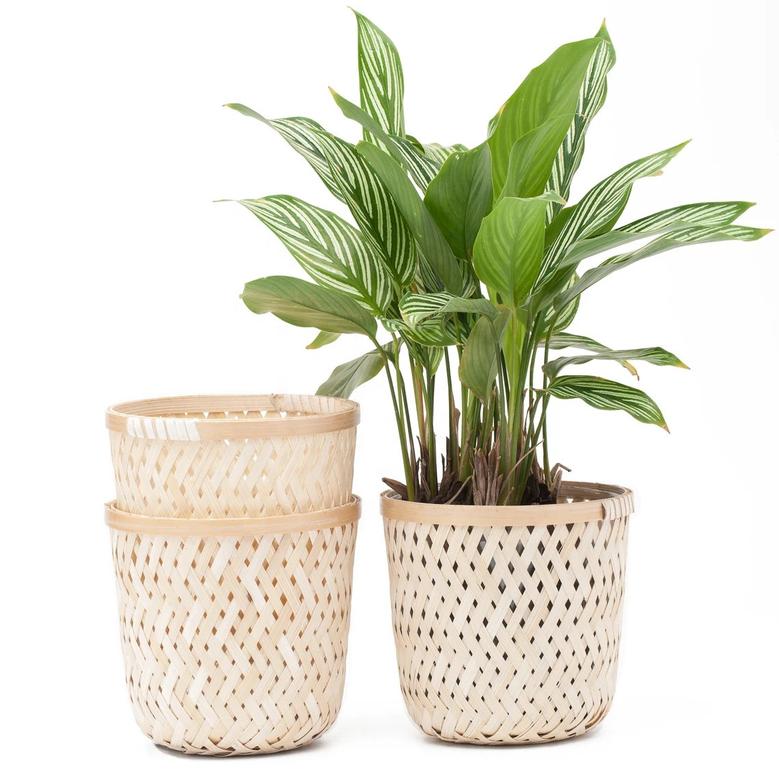 Set of 3 Natural White Bamboo Woven Planter Bamboo Flower Pot Suitable For Planting Small Trees Corner