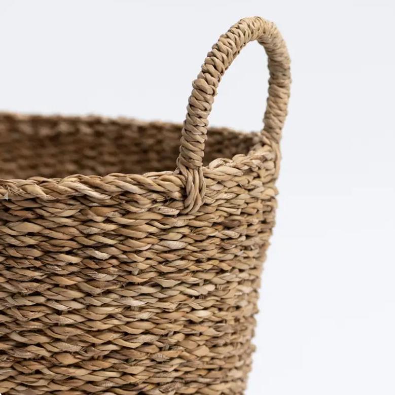 Set of 3 Oval Handicraft Wicker Seagrass Shopping Basket With Handle
