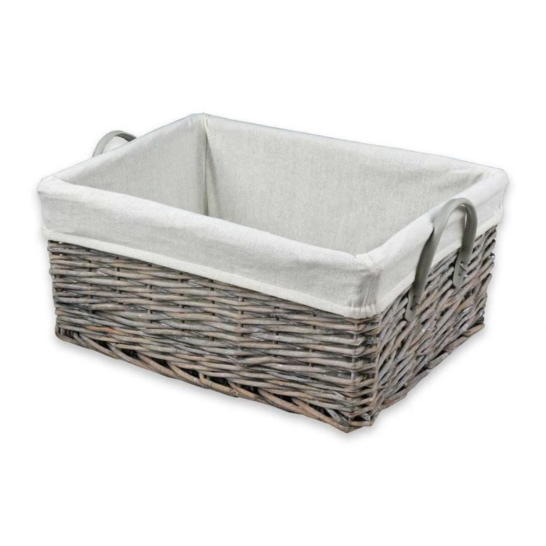 Set of 3 Rectangular Gray Wicker Laundry Storage Basket Home Storage Wicker Basket With Leather Handle