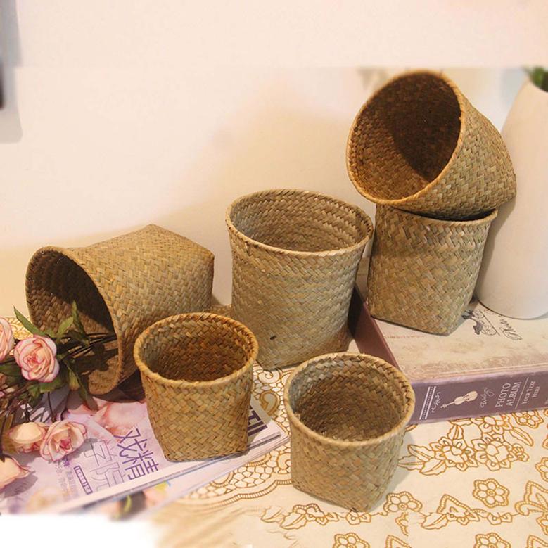 Set of 3 Small Woven Wicker Laundry Basket Seagrass Plant Basket Wicker Basket Planter