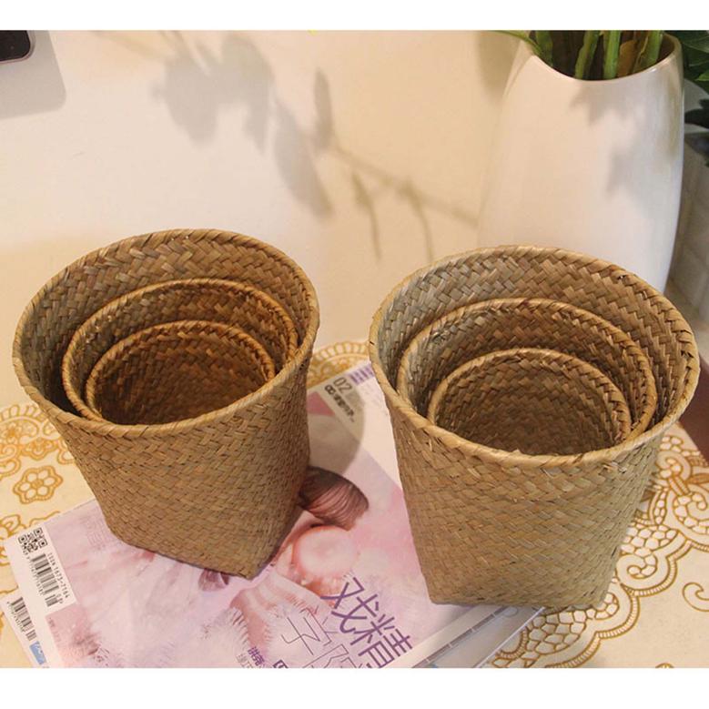 Set of 3 Small Woven Wicker Laundry Basket Seagrass Plant Basket Wicker Basket Planter