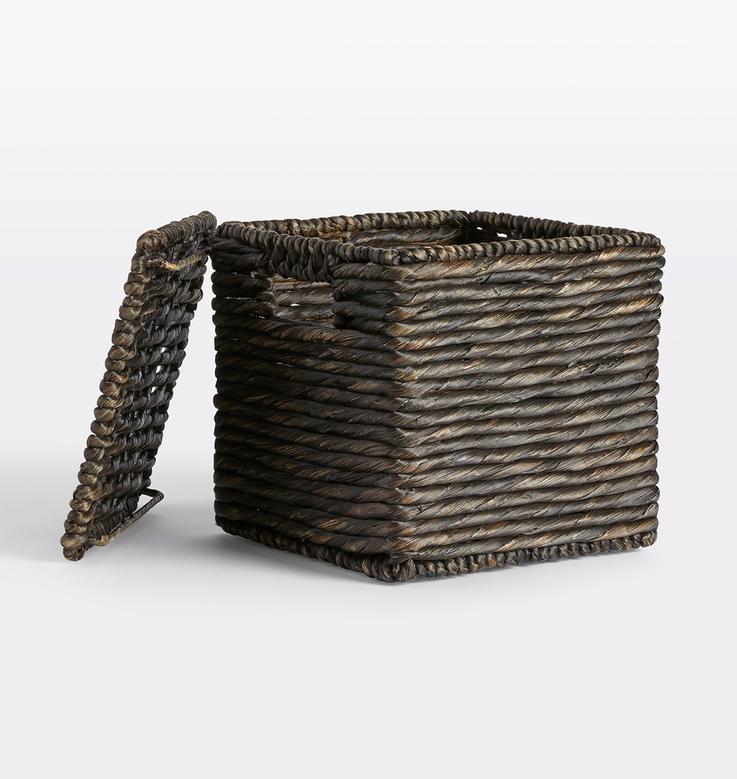 Square Hand Woven Black Water Hyacinth Baskets Storage Household Stackable Metal Feature