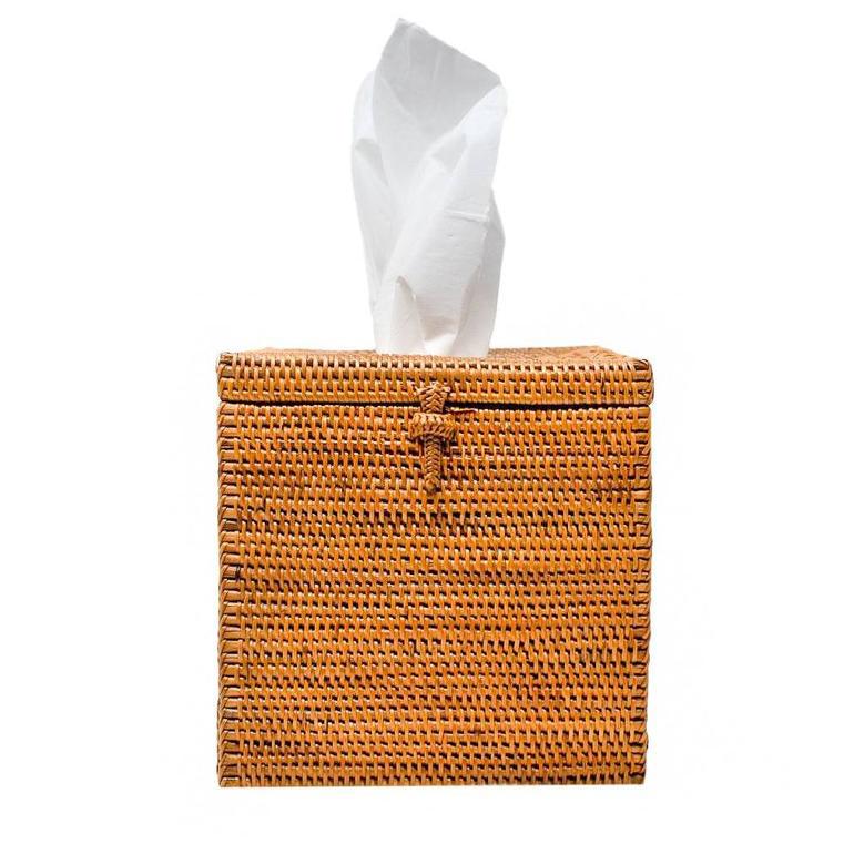 Square Rattan Tissue Boxes Cover Natural Rattan Paper Holder Box With Lid Hand-Woven For Home Kitchen