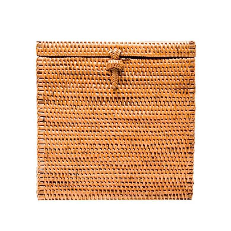 Square Rattan Tissue Boxes Cover Natural Rattan Paper Holder Box With Lid Hand-Woven For Home Kitchen