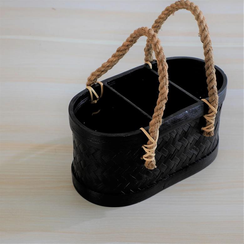 Storage Black Basket With Rope For Party Living Room High Quality Bamboo Woven
