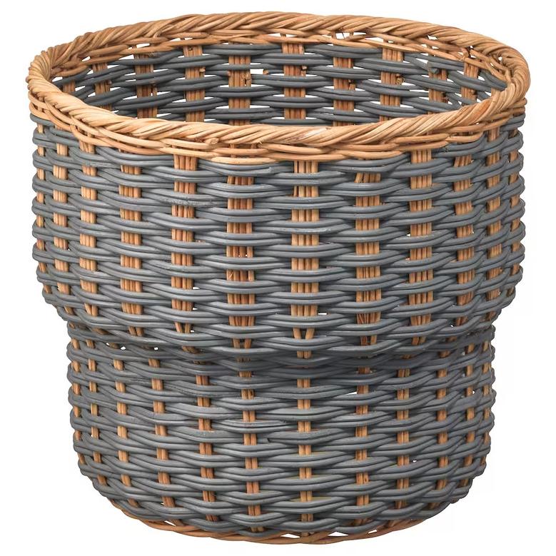 Sustainable Rattan Plant Pot Pedestal Rattan Grey Indoor Planter Holders For Home