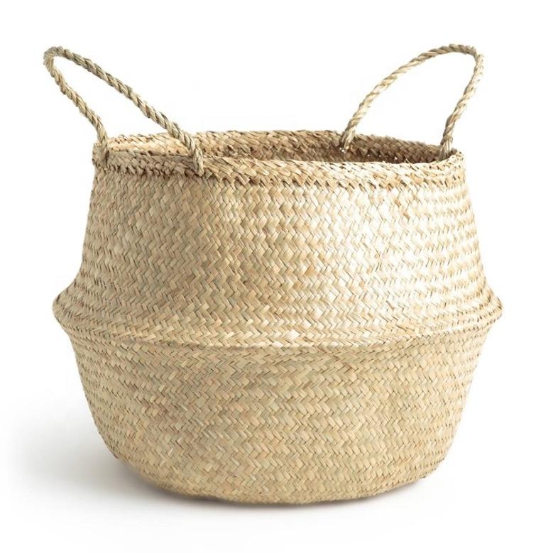 Vintage Home Decoration Seagrass Belly Basket Woven Seagrass Ball Basket Seagrass Planter Indoor