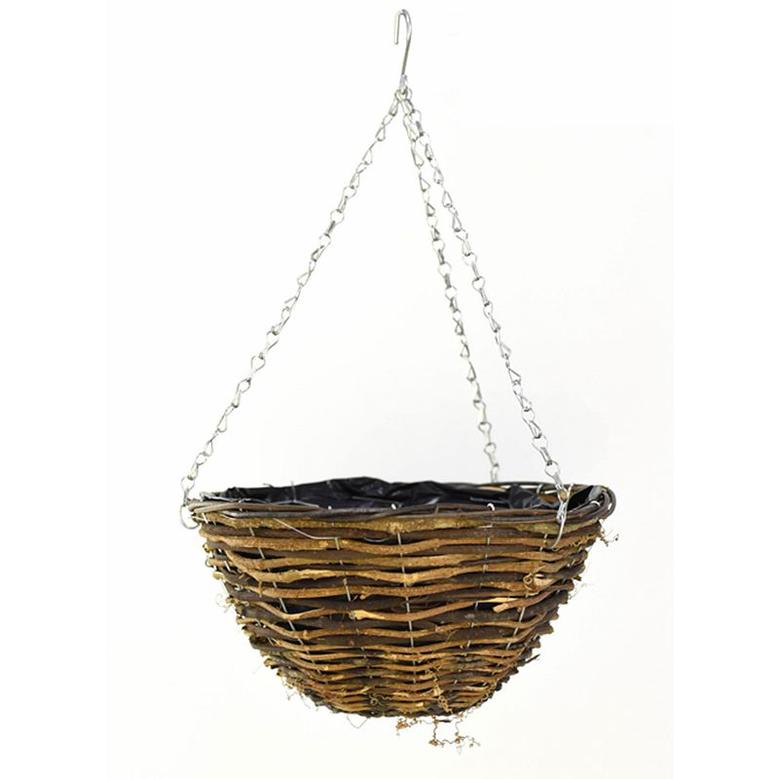 Weave Round Willow Cone Planter Hanging Flower Basket With Wire Hanger