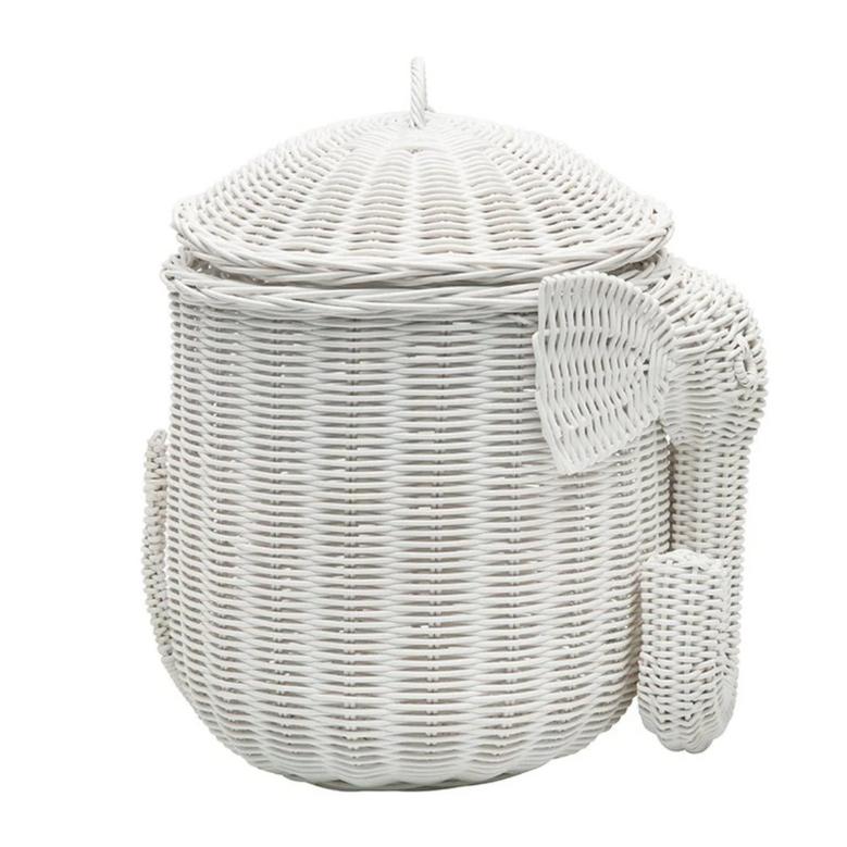 White Elephant Wicker Storage Basket With Lid For Kids Home Decor