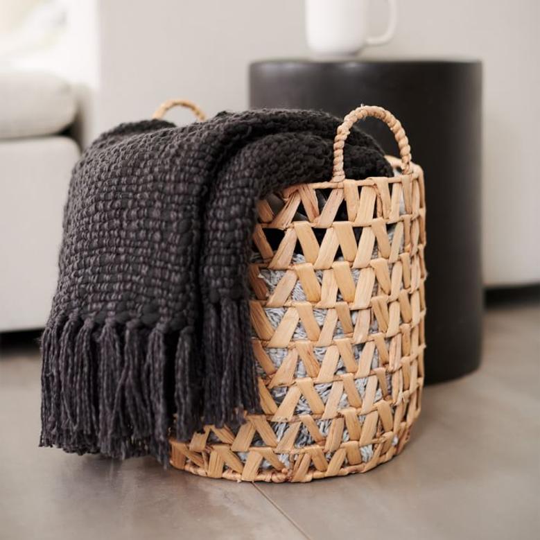 Woven Zigzag Water Hyacinth Basket Laundry Basket For Home Plant Pots Decorative Basket For Garden
