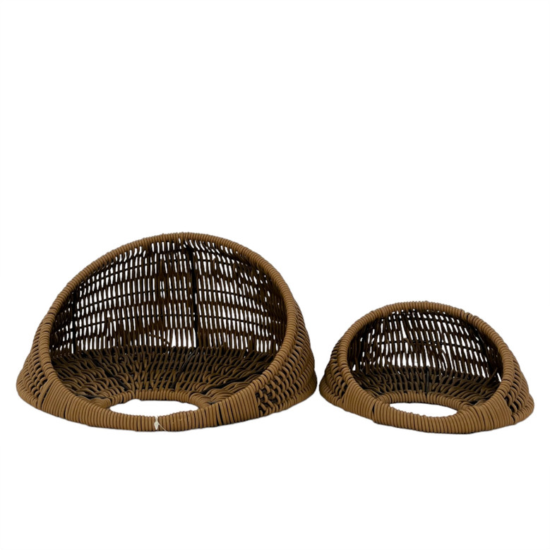 Set of 2 Wall Hanging Craft Basket Poly Rattan Hand Woven Storage Wicker Baskets For Indoor Outdoor Storage