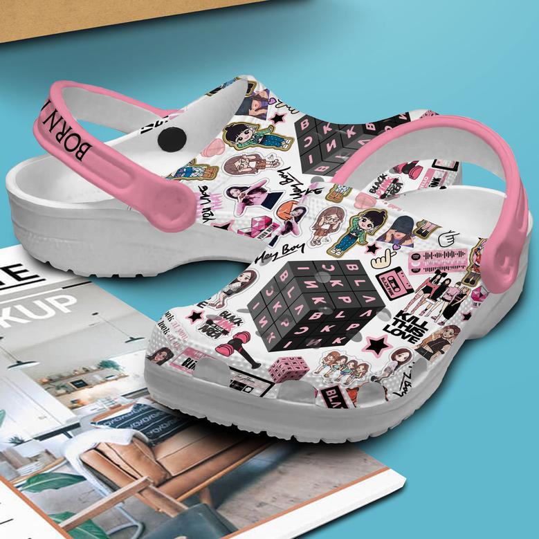 Black Pink Music Crocs Crocband Clogs Shoes