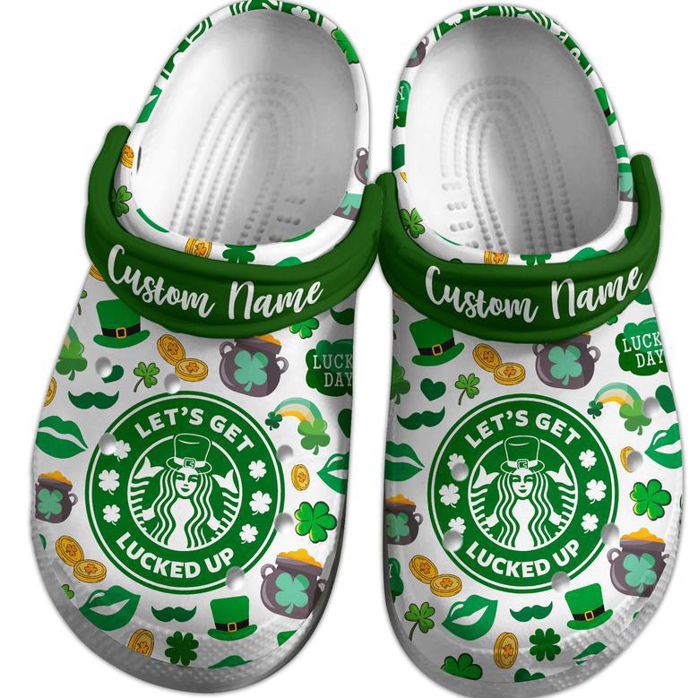 Starbucks Let’S Get Lucked Up Happy St.Patrick’S Day Crocs Crocband Clogs Shoes