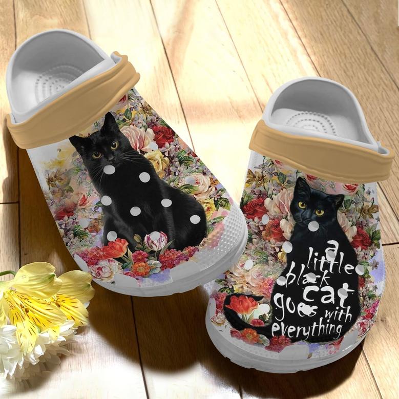 A Little Black Cat Goes With Everything Shoes Clogs - Flower Cat Custom Shoes