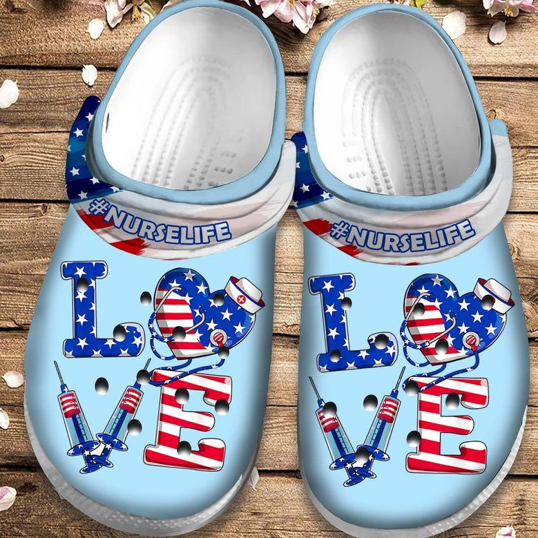 American Love Nurse Shoes Clog 4Th Of July Gift For Men Women Nurse