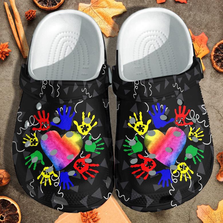 Autism Awareness Colorful Hand With Heart Love Shoes - Be Kind Shoes Clogs Gifts For Mother Day