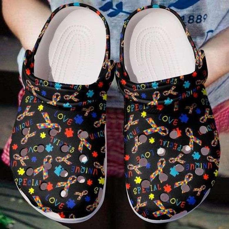 Autism Awareness Day Special Autism Ribbon Puzzle Pieces Crocband Clog Shoes