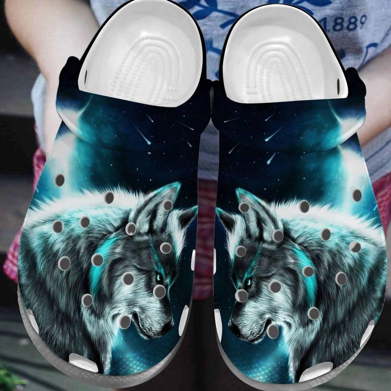 Awesome Cool Wolf Shoes Clogs - Wolf Night Custom Shoe Birthday Gifts For Men Son Cousin Father