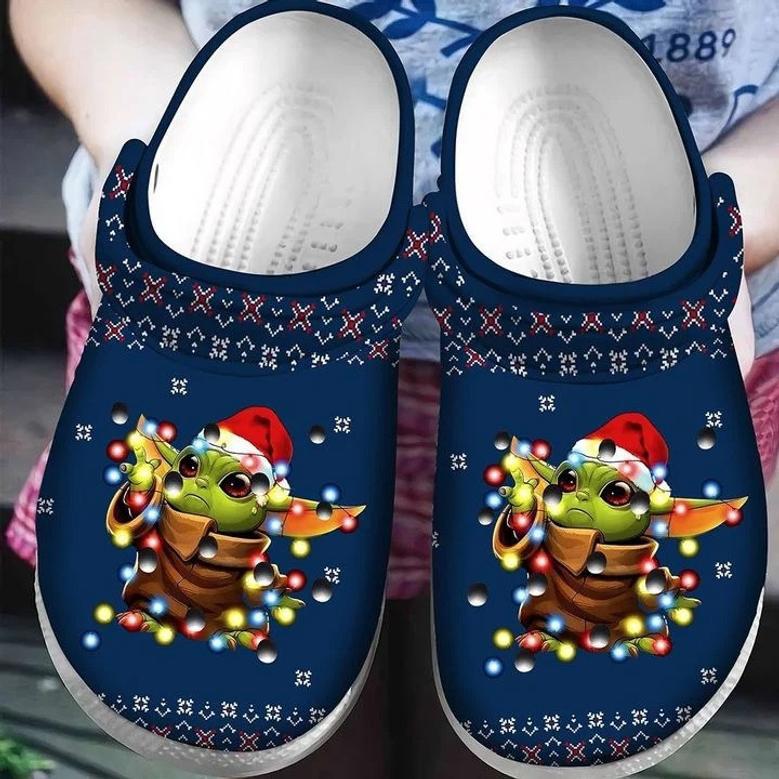 Baby Yoda Christmas Lights Ugly Pattern Christmas Crocband Clog Shoes For Men Women