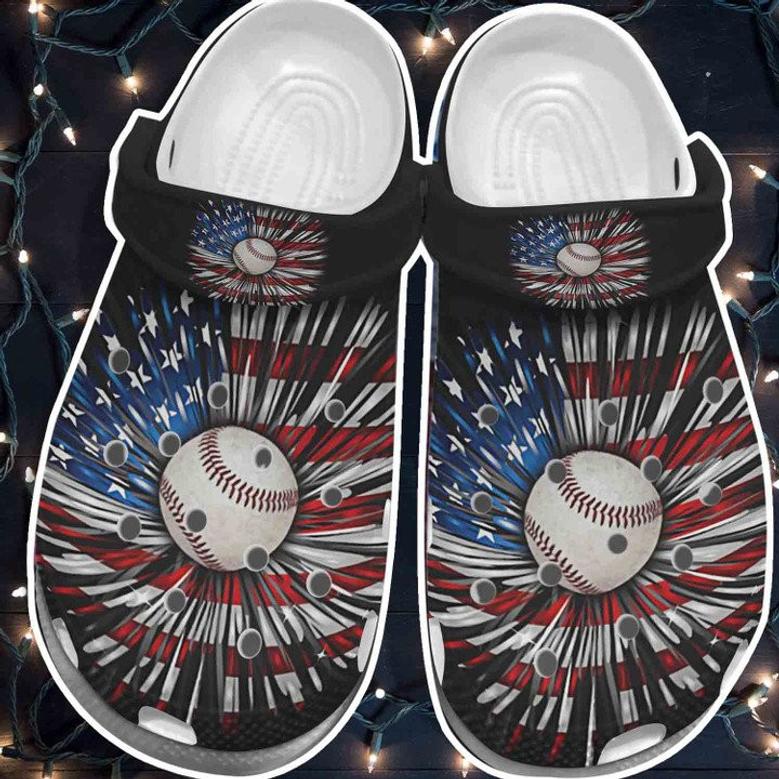 Baseball Ball Daisy Usa Flag Shoes Clogs For Batter Girl - 4Th Of July Usa Flag Custom Shoes Clogs