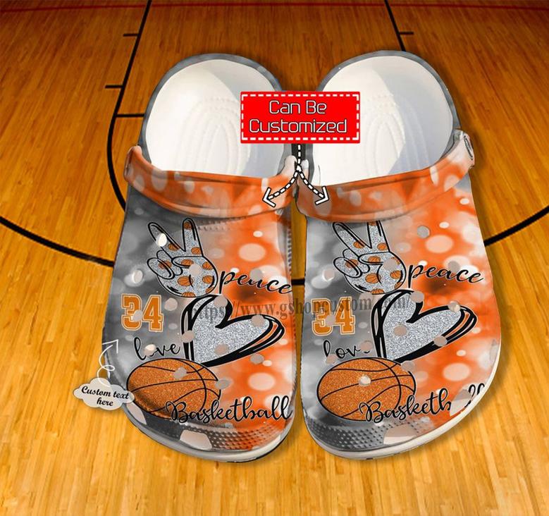 Baseketball Peace Love Orange Shoes Birthday Gift Grandaughter- Baseketball Niece Shoes Croc Clogs Customize