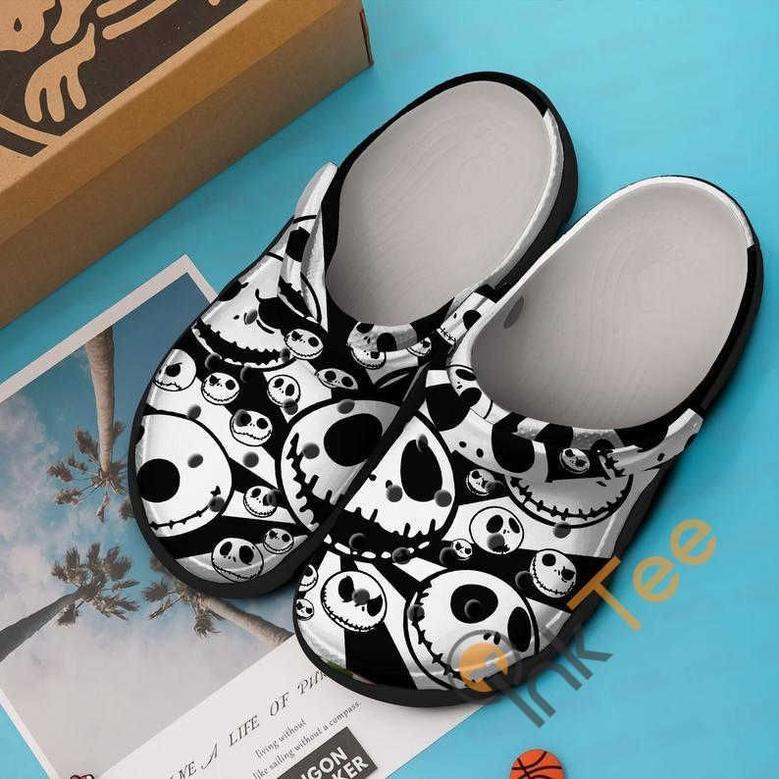 Black And White Jack Skellington Skulls The Nightmare Before Christmas Movie Clog Shoesclog Shoes