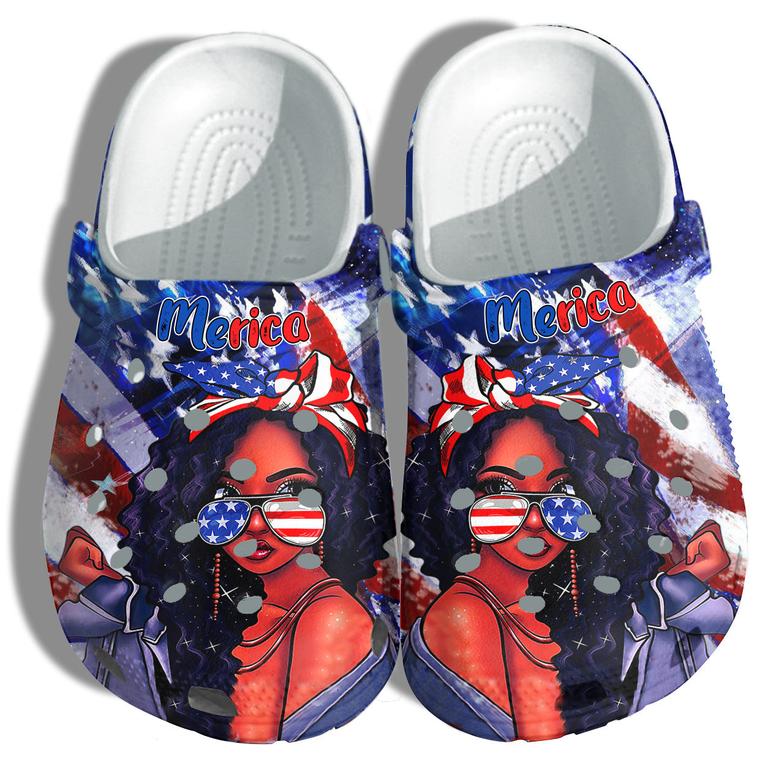 Black Girl Magic 4Th Of July Shoes Gift Women - Merica Teen Black Queen Twinkle America Flag Shoes Birthday Gift