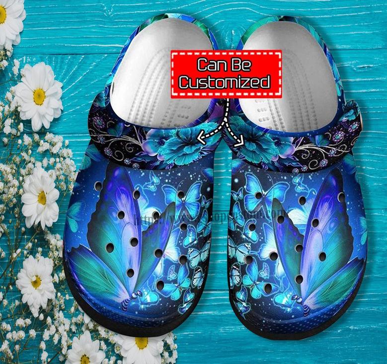 Blue Butterfly Miracle Shoes Gift Wife Daughter - Flower Butterfly Mystery Shoes Croc Clogs Customize