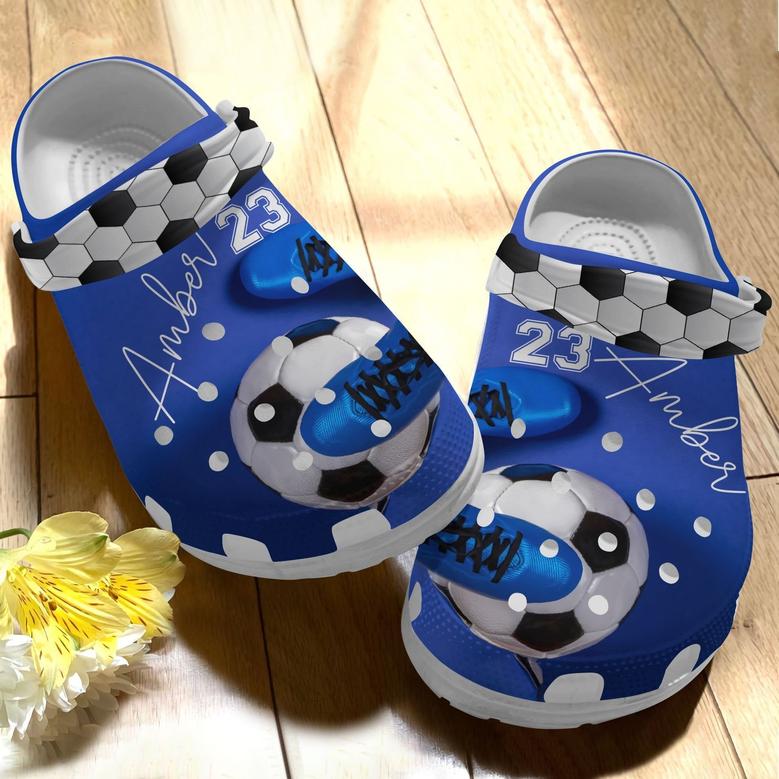 Blue Soccer Beach Shoes - Funny Sport Personalized Clog Birthday Gift For Men Boy