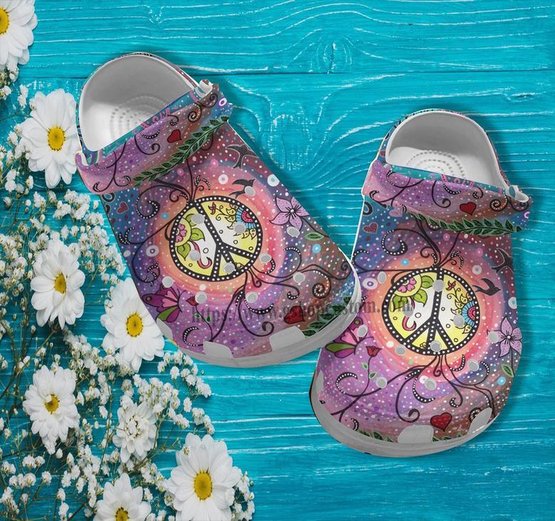 Boho Trippy Floral Twinkle Purple Croc Shoes - Hippie Peace Boho Flower Shoes Croc Clogs Customize Birthday Girl