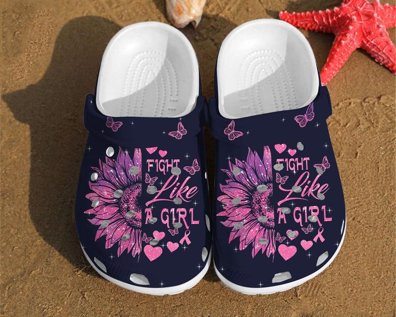 Breast Cancer Awareness Fight Like A Girl Sunflower Crocband Clog Shoes