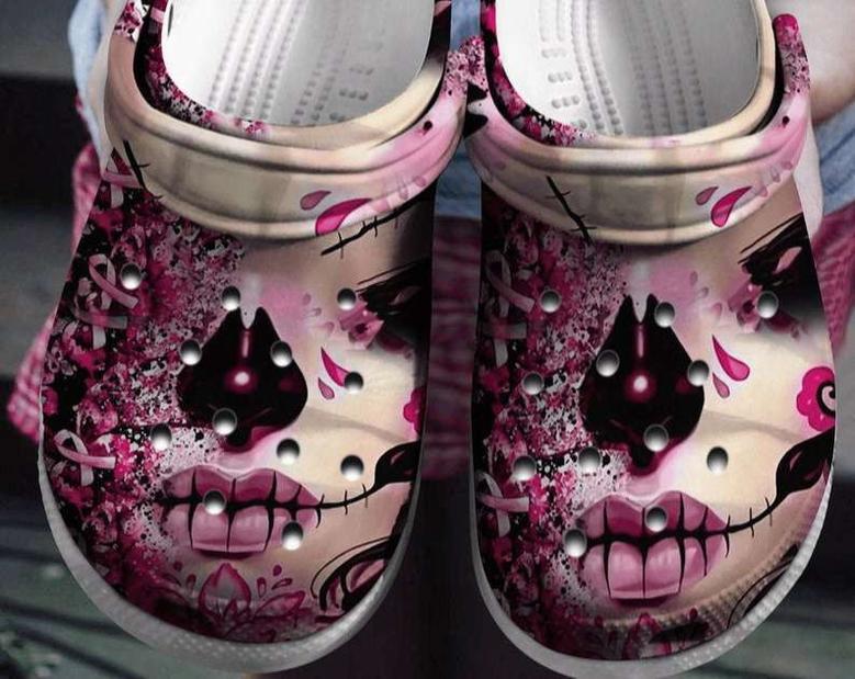 Breast Cancer Awareness Horror Lips Crocband Clog Shoes