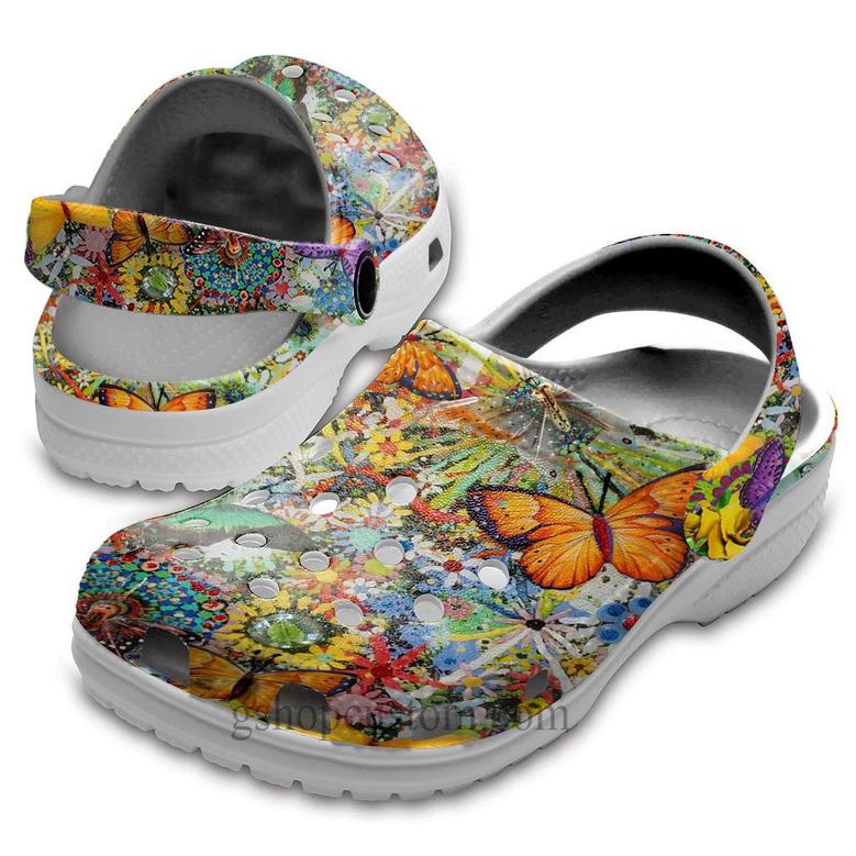 Butterflies Hippie Colorful Shoes - Vintage Buho Butterfly Clogs Shoes Gift For Women Girl